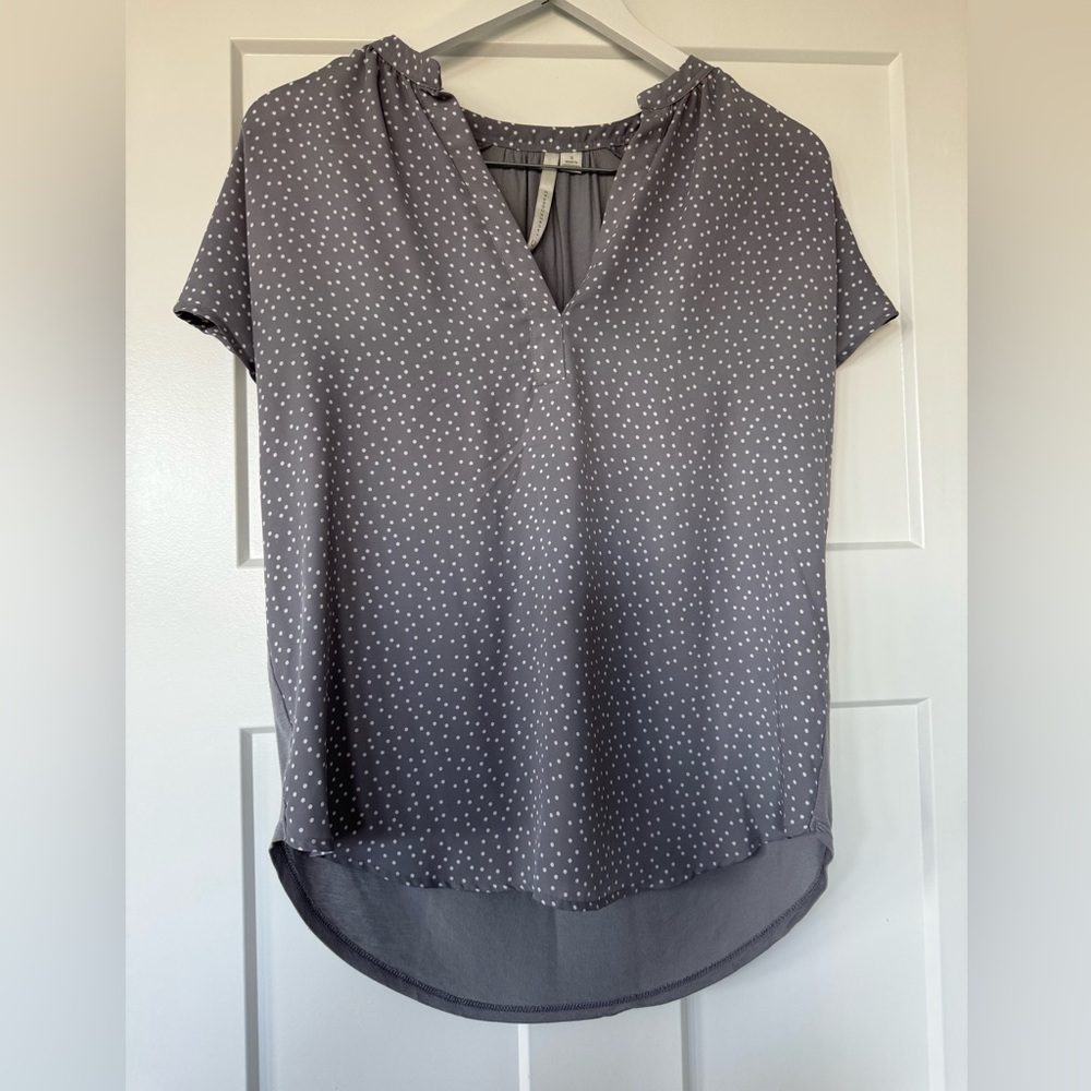 LC Lauren Conrad Gray Blouse with White Dots